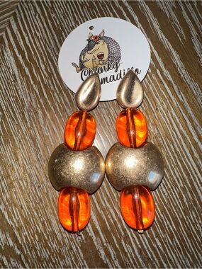 Chunky Handmade Orange Resin & Gold Statement Earrings Chunky Armadillo